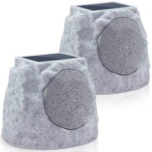 lot 63808 image: GGII 2-Pack Rock Speakers Outdoor Water-Resistant IP44, Multi-Sync Up to 100 Speakers, Solar-Powered Rock Speaker with Light for Patio Garden Party Pool Deck Yard Outside - Retail $126