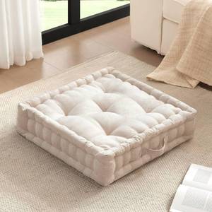 lot 63810 image: Intelligent Design Large Floor Pillow for Adults Yoga or Meditation Cushion with Handle, Floor Cushion for Board Games, Lustrous Chenille Tufted, Handsewn Scalloped Edge, Azza, 24 x 24 x 5 Ivory - Retail $34