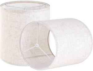 lot 63812 image: Set of 2 Tall Drum Lampshades for Table, Floor & Bedside Lamps - 10  10  10 inch, Medium Beige Gray Shades - Natural Fabric Spider Fitter - Modern & Rustic Interiors - By GO&SO Assembly Required - Retail $39