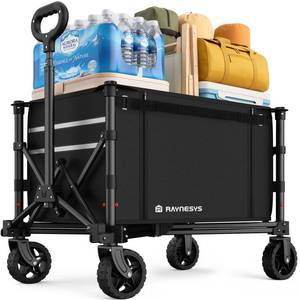 lot 63825 image: 3 in 1 Collapsible Wagon Converts to Bench, 220lbs Foldable Wagon Cart with Wheels, 120L Shopping Cart for Groceries Folding Utility Wagon for Beach, Garden, Camping, Sport, Black - Retail $50