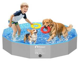lot 63829 image: Foldable Dog Pool with Sturdy Round Design, Extra Large Portable Pet Bathtub, Durable Diameter Portable Design for Backyard & Indoor Use - Retail $35