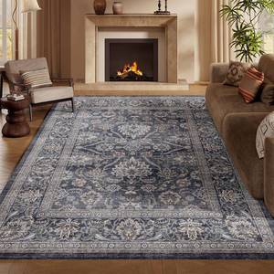 lot 63831 image: 8x10 Area Rugs Grey and Blue Washable Rug for Living Room, Dining Room, Bedroom, Large Carpets, Non Slip & Non-Shedding Low Pile Vintage Print Rug for Home Office Decor - Retail $59