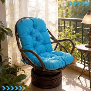 lot 63832 image: Waterproof Rocking Chair Cushion 48 x 24 x 6 Non-Slip Rattan Wicker Chair Cushion Memory Foam Swivel Rocker Seat Pad with Straps for Outdoor Furniture Patio Indoor Bedroom Porch(Aqua Blue) - Retail $35