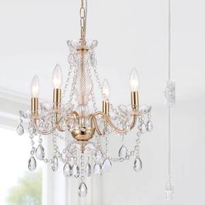 lot 63841 image: Plug in Crystal Chandelier,French Country Gold Crystals Chandelier Pendant Lighting, 4 Light Glass Crystal Light for Living Room, Wedding, Island, Bedroom, Hallway,Foyer,Electroplating - Retail $70
