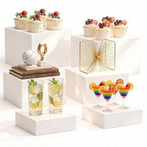 lot 63845 image: 6pcs White Acrylic Food Display Risers Stands, Dessert Risers, Buffet Display Stands, Acrylic Stands for Display, White Acrylic Boxes for Display - Dessert Buffet Displays, Party Wedding Cake Risers - Retail $46