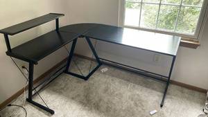 L-Shaped Computer Desk with Shelving Black Metal Frame