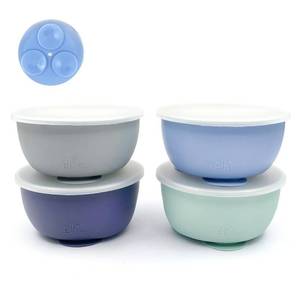 lot 72710 image: Elk and Friends Stainless Steel Bowls with Silicone Sleeve for Babies & Toddlers  Lids Included  Stay Put Suction  Cereal & Snack Bowls  4 Pack - Retail $26