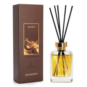 lot 72713 image: Reed Diffuser Set Vintage Rectangular Bottle Gold White Flower Scent, Reed Diffusers 6.76 fl oz for 120 Days Narrow Spaces, Flower Reed Diffuser Long Lasting for Bathroom, Office, Shelf - Retail $22
