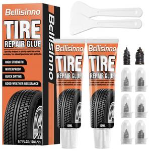 lot 72726 image: Tire Repair Glue, Sidewall Rubber Cement Kit, Two Sizes Nail, Suitable for Bike, Car, Motorcycle, Off-Road, Truck, Tractor, Black, 10ml2 - Retail $7