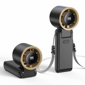 lot 72730 image: Portable Handheld Turbo Fan, 199 Gear Speed, 24 Hs Cooling Time, 5500mAh Rechargeable Mini Personal Hand Fan, Foldable Design, Travel Essentials, Beach Vacation, Gifts for Women, Men,Black Gold - Retail $13