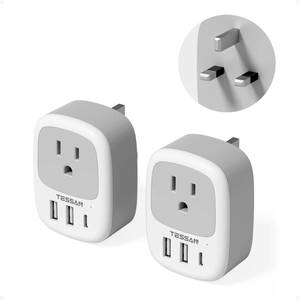 lot 72731 image: 2 Pack UK Adapters for Travel, TESSAN Ireland Plug Adapter with 3 USB Ports (1 USB C), Type G Power Outlet for US to UK Scotland England Dubai Hong Kong London British Kenya Irish Qatar - Retail $20