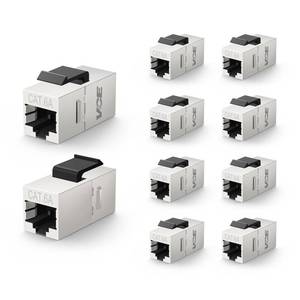lot 72743 image: VCE Shielded CAT6A RJ45 Coupler, 10 Pack Ethernet Coupler, STP Female to Female Keystone Jack for Patch Panel and Wall Plate - Retail $15