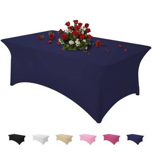 lot 72750 image: Table Cloth Navy Blue 4FT Spandex Tablecloth for Rectangle Fitted Table Cloths Stretch Covers Washable Wrinkle Free Tablecloths for Festival Camping Picnic Wedding Party, Navy - Retail $9
