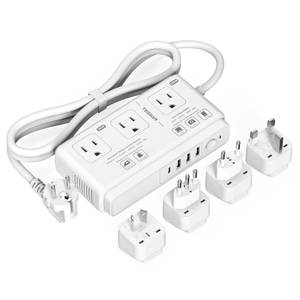 lot 72768 image: 220V to 110V Voltage Converter, TESSAN Universal Travel Adapter with 4 USB Charger (1 USB C), 3 AC Sockets and EUUKAUIT Plug Power Adaptor, Step Down Transformer Outlet-Not for Hair Dryers - Retail $39