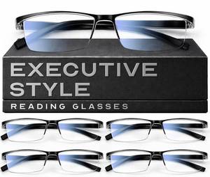 lot 72787 image: 5Pack 1.5 Executive Style Reading Glasses Men - Durable Readers with Blue Light Filtering - Comfortable Fit with TR90 Frames - Retail $18
