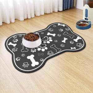 lot 72790 image: Dog Cat Food Mat,Rapid AbsorbentPet Feeding Mat, Bone Shaped Dog Placemat Water Bowl Mat with Rubber Backing,No Stains Dog Cat Food Mats Indoor, Pet Accessories Supplies 12x18 Black - Retail $13