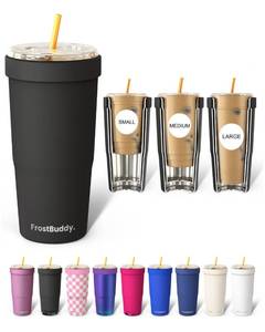 lot 72796 image: Frost Buddy Togo Buddy  30 oz Stainless Steel Vacuum Insulated Tumbler  To Go Coffee Cup �� Iced Coffee Cups, Iced Coffee Sleeve, Travel Mug, Thermal Cup for Hot & Cold Drinks, Dunkin Cup (Black) - Retail $40