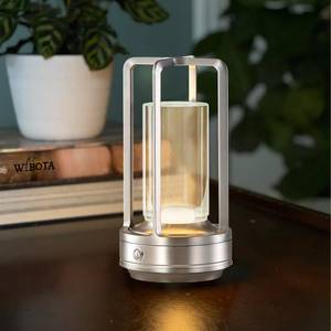 lot 72812 image: Portable Metal Table Lamp,Rechargeable Cordless LED Lamp for Indoor Outdoor, 3 Color 4000MA Infinitely Dimming Battery Powered Small Desk Lamp, Restaurant Bedroom Bar Coffee Shop Camping Light-Silver, SIDE SCRATCHED  - Retail $27
