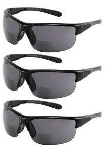 lot 72822 image: Yogo Vision Bifocal Sports Sunglasses Mens Wrap Around Half Rim Sunglasses Readers 3PK (Black) -1.50 - Retail $17