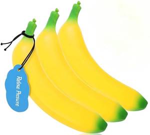 lot 72844 image: 3PCS Bannana Squishy Stress Toy Fake Stretchy Banana Foam Squishies Squishy Fidget Toys Stress Relief Anti Stress Stretchy Banana Toys - Retail $16