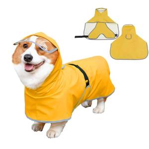 lot 72847 image: Dog Poncho Hooded Raincoat for Puppies & Small to Large Dogs, Reflective Strips for Night Safety, Lightweight & Adjustable Fit (Medium, Yellow) - Retail $13