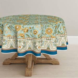 lot 72855 image: Floral Bordered French Tablecloth 90�90 Inch Round, Bird Floral Vintage Washable Seasonal Table Cover for Party Picnic Dinner Decor - Retail $24