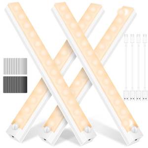 lot 72869 image: Under Cabinet Lights - Motion Sensor Light Indoor for Pantry, Closet, Kitchen, Bathroom - Battery Operated Magnetic Cabinet Lighting with Auto Off-4 Pack (White Light) - Retail $12