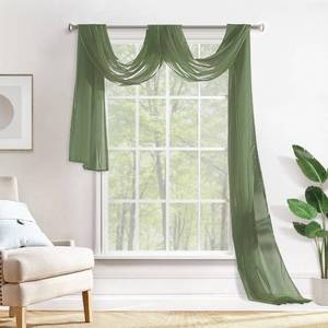lot 72871 image: Sheer Window Scarf Valance Extra Long Topper Spring Elegant Swag Curtains Luxury Draping Fabric for Wedding Arch Party Ceremony Canopy Bed Living Room, 54 x 216, 1 Panel Sage Green - Retail $20
