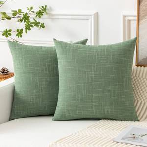 lot 72878 image: Kevin Textile Set of 2 Sage Green Pillow Covers 16 x 16 Inch Spring Farmhouse Boho Decorative Throw Pillow Covers Linen Cushion Covers for Sofa Couch D�cor - Retail $13