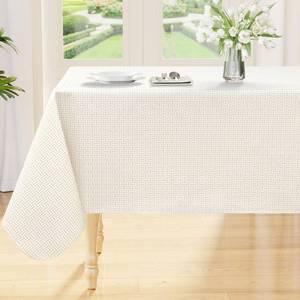 lot 72897 image: Rectangle Table Cloth, Waterproof Vinyl Tablecloths with Flannel Backing, Wipeable Spillproof Plastic Table Cover for Dinner and Outdoor (Ivory, 60 x 84) - Retail $21