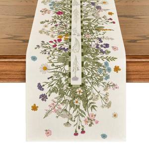 lot 72912 image: Vintage Wildflowers Daisy Spring Table Runner,Seasonal Summer Floral Kitchen Dining Table Decoration for Home Party Decor 13x72 Inch - Retail $5