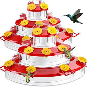 lot 72916 image: Birdream Hummingbird Feeders for Window, 2 Pack-18oz Suction Cup Hummingbird Feeder with 9 Feeding Ports & Clean Brush, Attracting Ruby Throated Anna Rufous - Red - Retail $9