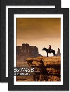 lot 72923 image: A PLUS MAX 5x7 Picture Frame Set of 2, Black Engineered Wood Frame for 5 x 7 Inch Picture Poster Photo, Light Weight 5 by 7 Frame with Wood-grain for Wall - 2 PackBlack5x7 - Retail $6