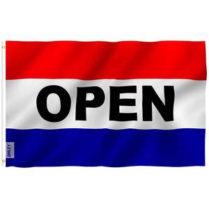 lot 72930 image: ANLEY Fly Breeze 3x5 Foot Open Flag - Vivid Color and Fade proof - Canvas Header and Double Stitched - Business Open Flags Polyester with Brass Grommets 3 X 5 Ft - Retail $8
