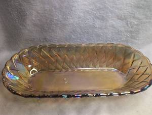 lot 2510 image: Iridescent Glass Bowl Leaf Pattern Carnival Glass