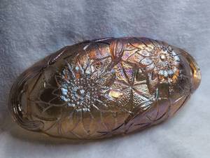 Amber Glass Handled Bowl with Sunflower Relief Design