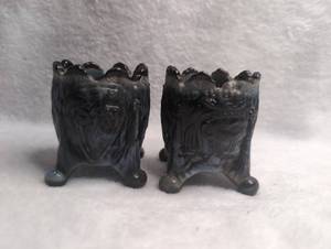 lot 2517 image: Pair of Glass Toothpick Holders with Native American Details