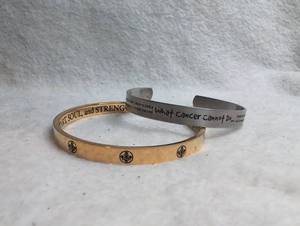 lot 3009 image: Two Inspirational Message Cuff Bracelets, One Gold-Tone One Silver-Tone