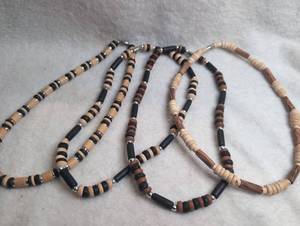 lot 3015 image: Beaded Necklaces 4 Pack Wood Black Tan Brown Striped