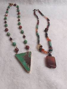 lot 3017 image: Beaded Necklaces with Stone Pendants- 2 ct