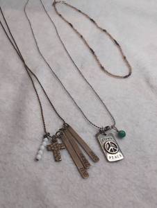 lot 3020 image: Lot of 3 Metal Pendant Necklaces with Charms and Beads
