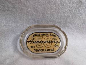 lot 4001 image: Kansas State Bank 50th Anniversary Ashtray Newton Kansas 1902-1952