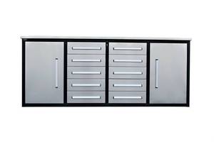 lot 9016 image: Unused Cherry Industrial 7 Ft Stainless Steel Workbench Tool Box with 10 Drawers & 2 Cabinets