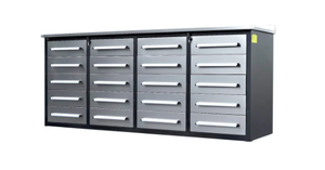 lot 9018 image: Unused Cherry 7 Ft Stainless Stee Workbench with 20 Drawers  7ft-20D