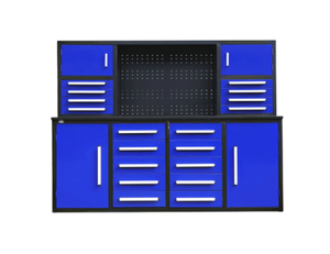 lot 9019 image: Unused 7 Ft Heavy-Duty Garage Workbench Cabinet with Pegboard 18 Drawers &amp 4 Cabinets