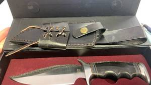 lot 1 image: Heritage Hunter B301X Fixed Blade Knife with Sheath Total Length 11 �� 6.1 Clip Point D2 Steel Blade with Bull-horn Handle, Field Hunting Knife for Men, Ideal for Camping, Survival, Tactical, Outdoor and Gift