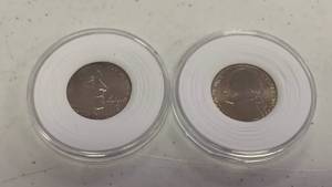lot 20 image: Lot of 2 BU Nickel Coins Brilliant Uncirculated - 2005-D and 2004-D in air tight capsules