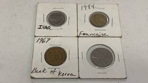 lot 41 image: Lot of 4 Foreign Coins Iraq France Korea - World Currency