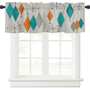 lot 534 image: Window Curtain Kitchen Valance for Living Room Mid-Century Modern Diamond Pattern Rod Pocket Curtain Valance 1 Panel 54x18inch DP60