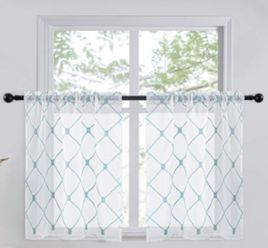 lot 535 image: Topfinel White Kitchen Sheer Tier Curtains 24 Inch Length Embroidered Rod Pocket Small Window Curtains for Cafe Basement Bathroom Dinning Room, 2 Panels
